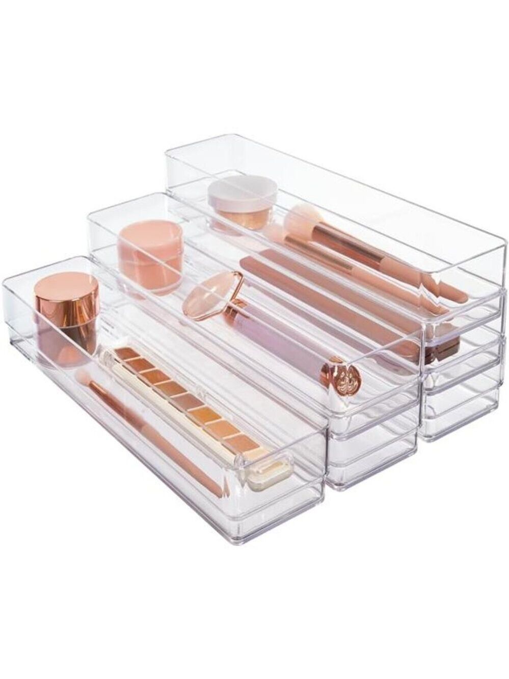 Clear Drawer Organizer Set Stackable Makeup Vanity Desk Storage Trays 6 Piece